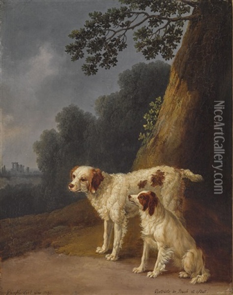 Zwei Hunde In Einer Landschaft Oil Painting - Jacob Philipp Hackert