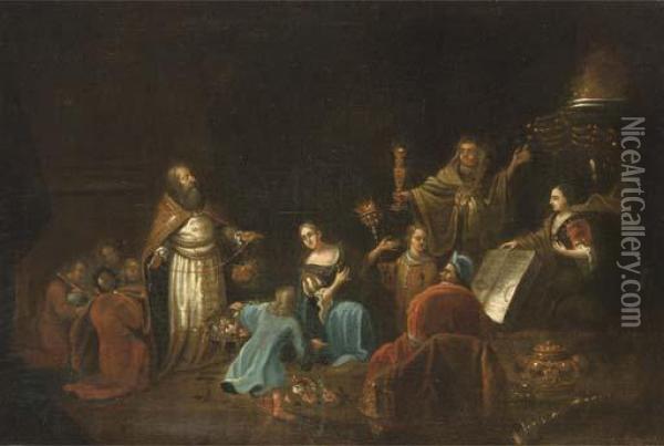 The Idolatry Of Solomon Oil Painting - Egbert Ii Van Heemskerck
