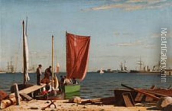 View From Copenhagen Harbour Oil Painting - Christian Frederic Eckardt