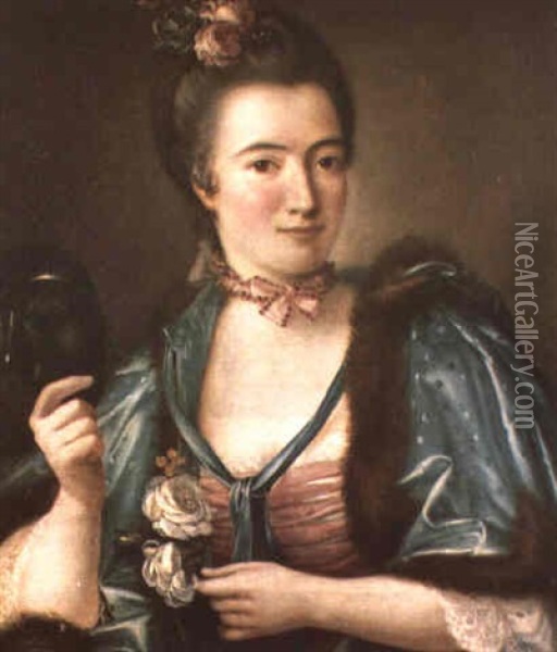 Lady With A Mask Oil Painting - Francois Hubert Drouais