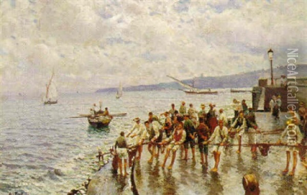 Pulling In The Nets Oil Painting - Attilio Pratella
