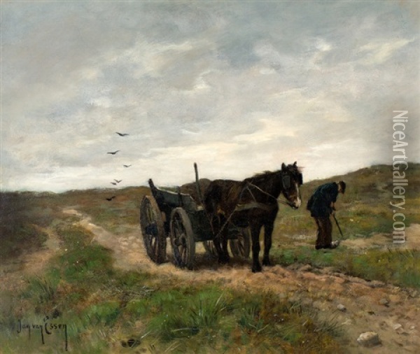 Boer Met Paard En Wagen In Duinlandschap Oil Painting - Johannes Cornelis van Essen