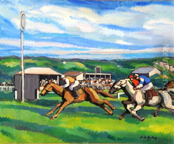 Les Courses A Deauville Oil Painting - Pierre De Belay