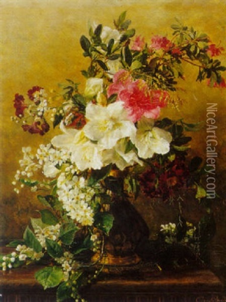 Pink And White Flowers In A Vase Oil Painting - Gerardina Jacoba van de Sande Bakhuyzen