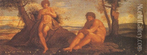 Daphnis And Pan Oil Painting - Giovanni Lanfranco