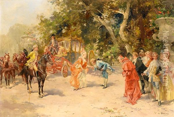 The Greeting Oil Painting - Vicente Garcia de Paredes