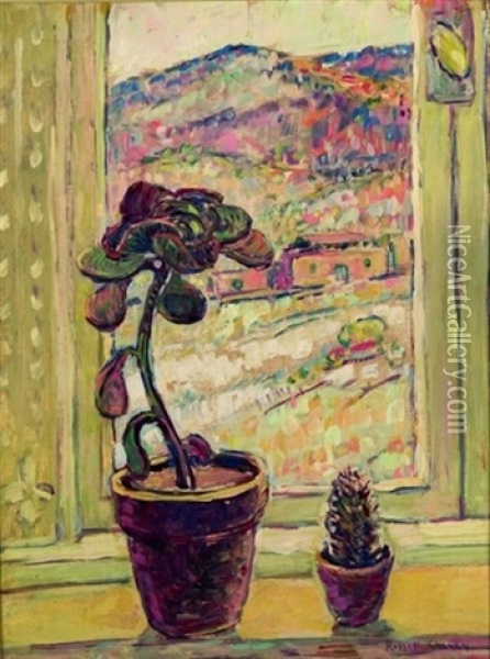 Potted Plants On A Window Sill Oil Painting - Russell Cheney