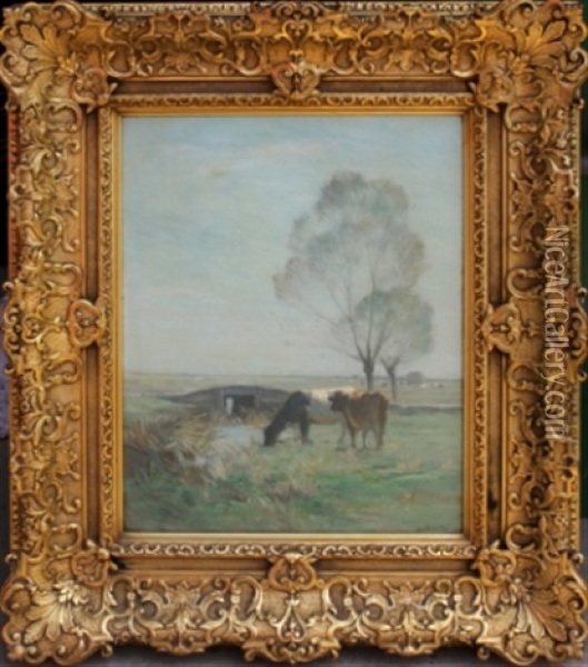 Cattle In Landscape Oil Painting - Horatio Walker