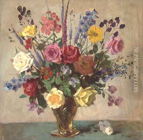 Summer flowers in a vase Oil Painting - Charles Emile Hippolyte Lecomte-Vernet