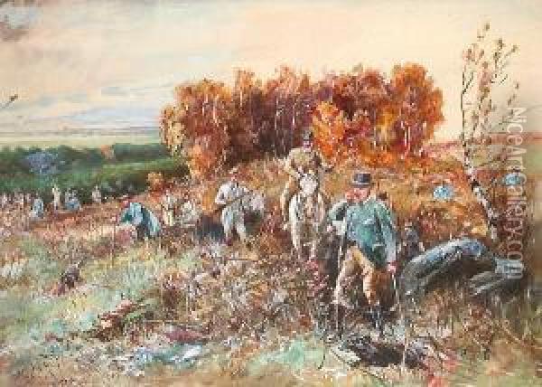 Flushing Them Out On A Rough Shoot Oil Painting - John Beer