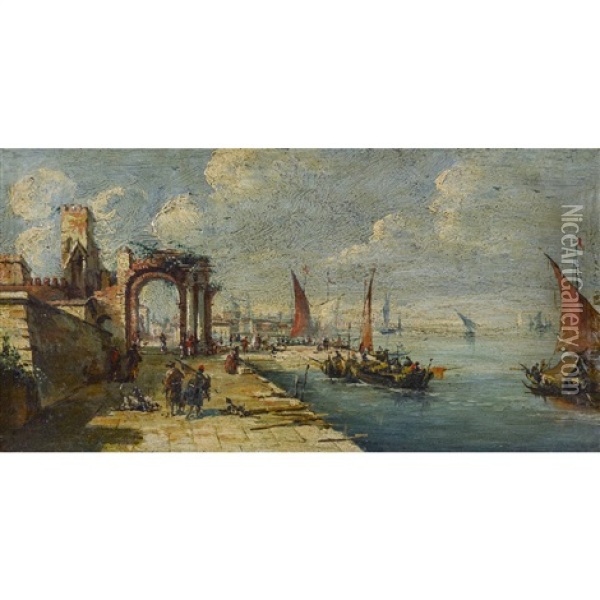Venezianisches Capriccio Mit Altem Torbogen Oil Painting - Giacomo Guardi