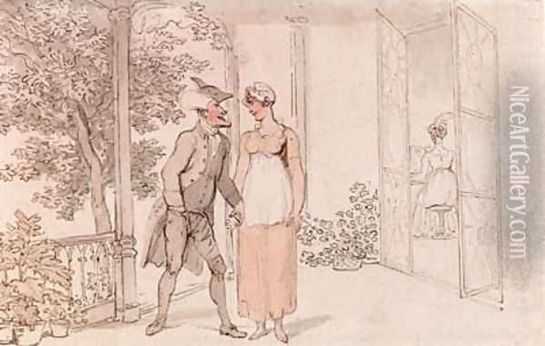 Dr. Syntax with a young maid on a terrace Oil Painting - Thomas Rowlandson