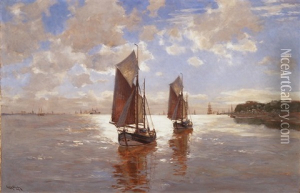 Segelboote In Hollandischer Bucht Oil Painting - Erwin Carl Wilhelm Guenther