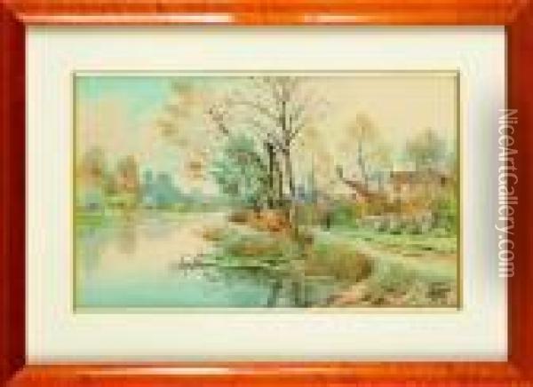 Village En Bord De Riviere Oil Painting - Hippolyte Jean Adam Gide