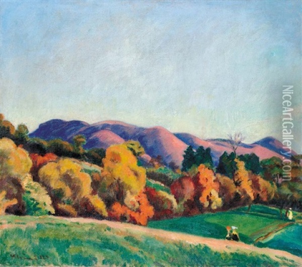 Baia Mare In Autumn (in The Fields) Oil Painting - Jozsef Klein