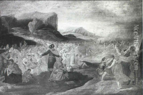 Moses Parting The Dead Sea Oil Painting - Hans Jordaens III