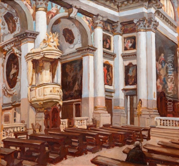 Church Interior Oil Painting - Adolf Fenyes