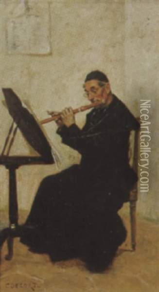 Priest Playing Flute Oil Painting - Charles Edouard Edmond Delort