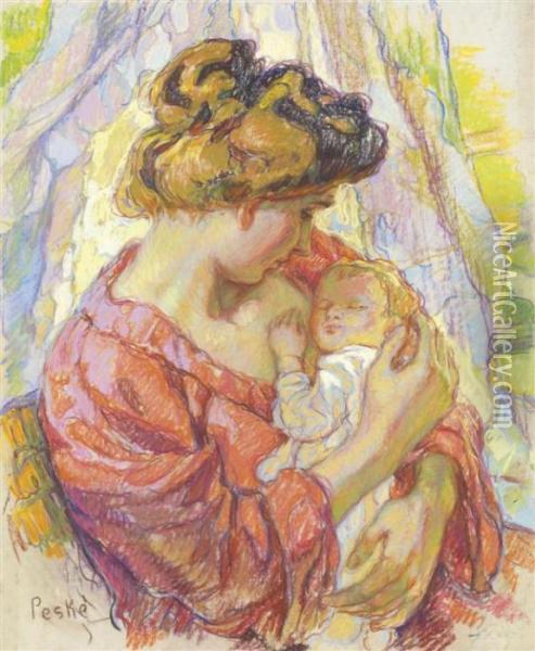 Mere Et Son Enfant Oil Painting - Jean Misceslas Peske