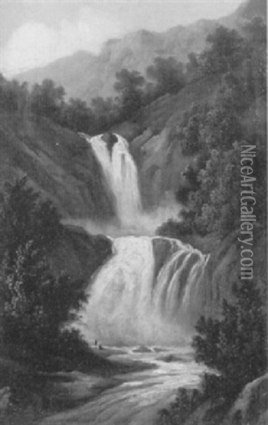 Wasserfall Mit Zwei Wanderern Oil Painting - Willem De Klerk