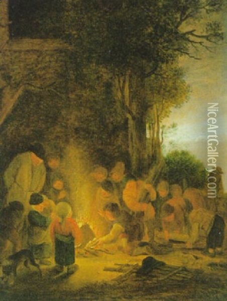 Kinder Schuren Ein Nachtliches Feuer Oil Painting - Bartholomeus Molenaer