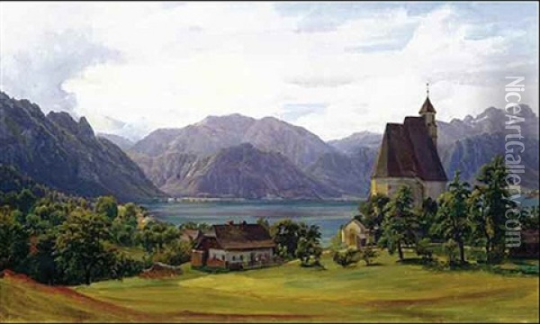 Steinbach Am Attersee Oil Painting - Friedrich Loos