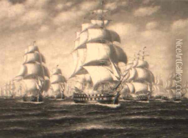 A Fleet Of Ships Oil Painting - Richard Dey de Ribcowsky