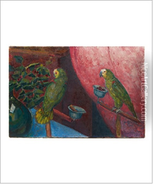 Deux Perroquets, Vers 1925-1930 Oil Painting - Angel Zarraga