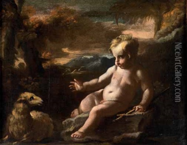 San Giovannino (+ Gesu Bambino; 2 Works) Oil Painting - Domenico Antonio Vaccaro