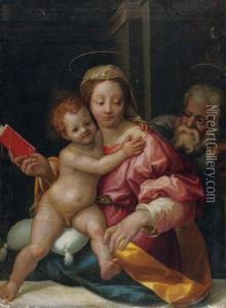 The Holy Family In An Interior Oil Painting - Marcello Venusti