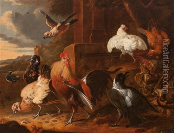 Aves De Corral Oil Painting - Melchior de Hondecoeter