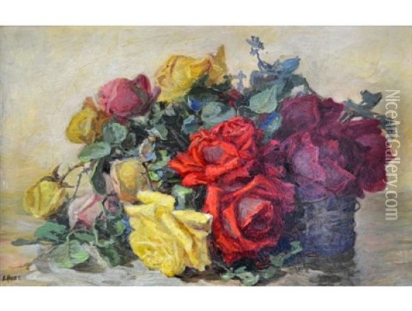 Still Life With Roses Oil Painting - Amy Beatrice Hazell