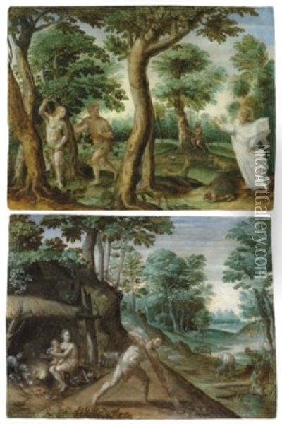 The Expulsion From Paradise; And The Labours Of Adam And Eve Oil Painting - Marten de Vos