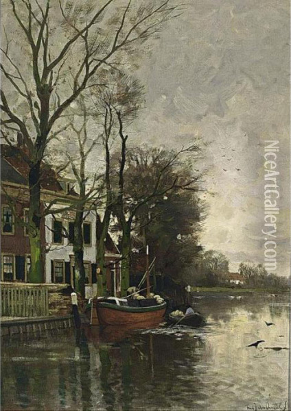 Unloading The Freight Oil Painting - Fredericus Jacobus Van Rossum Du Chattel