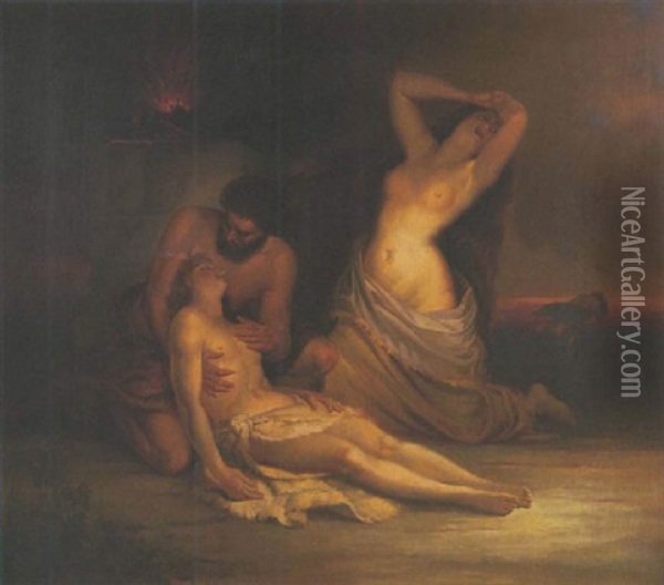 Adam Und Eva Beweinen Abel Oil Painting - Friedrich Kaulbach