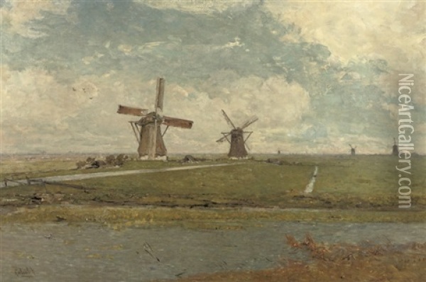 Les Moulins D'overschie Oil Painting - Paul Joseph Constantin Gabriel