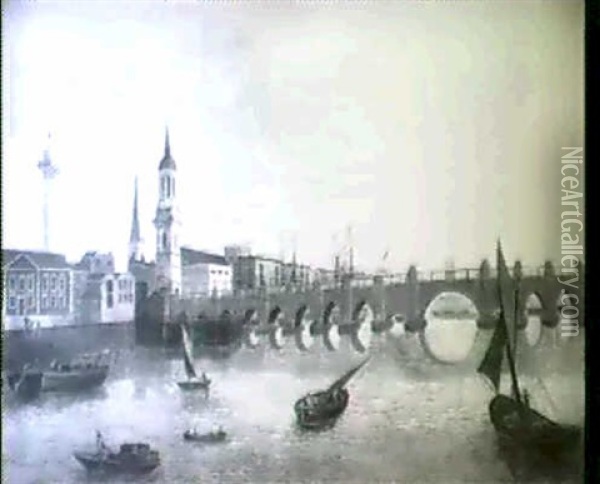 View Of The Thames At London Bridge Oil Painting - John Paul