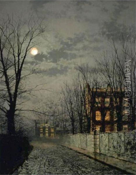 Winter Moonlight Oil Painting - John Atkinson Grimshaw