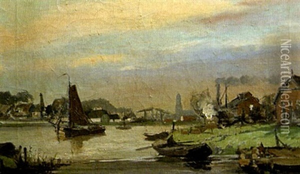 Paysage Fluvial En Hollande Oil Painting - Cornelis De Bruin