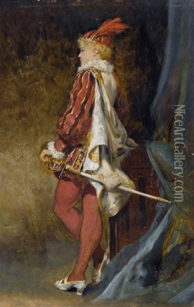 Bildnis Eines Mannes In Historischem Kostum Oil Painting - Jules Elie Delaunay