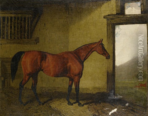 Cobweb In A Loose Box With Her Foal At The Door (engraved By J. Webb) Oil Painting - Lambert Marshall