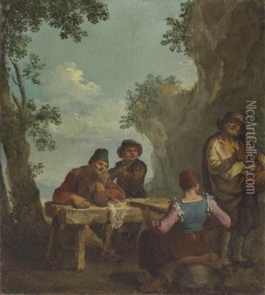 A Merry Company Making Music Oil Painting - Paolo Monaldi