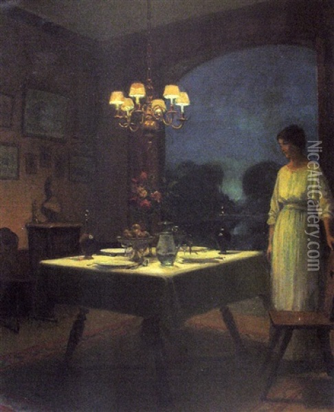 La Table Dressee Le Soir Oil Painting - Marcel Rieder