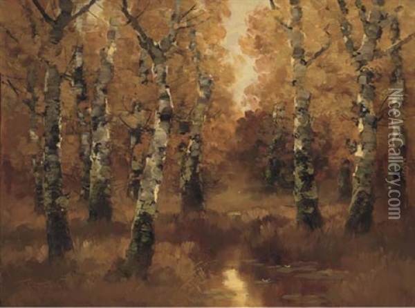 Forrest Light Oil Painting - Laszlo Kezdi-Kovacs