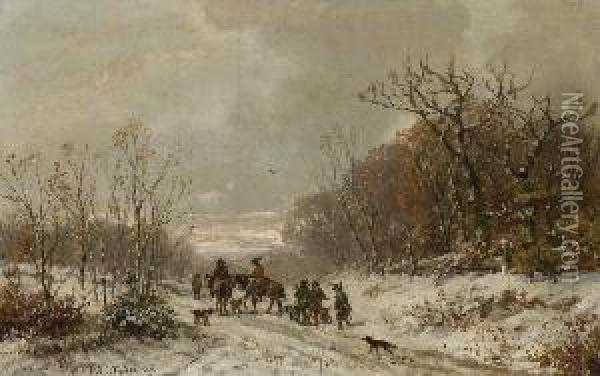 Jager In
 Winterlandschaft. Oil Painting - Adolf Stademann