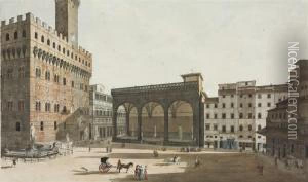 View Of The Piazza Della Signoria, Florence Oil Painting - Cosimo Rossi-Melocchi