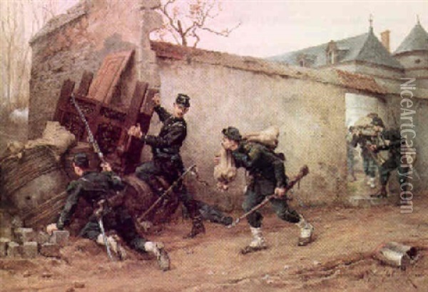 Unexpected Attack Oil Painting - Etienne Prosper Berne-Bellecour