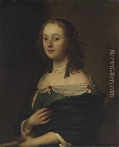 Portrait Of A Young Lady In A Blue Dress, Half-length Oil Painting - Jakob van Loo