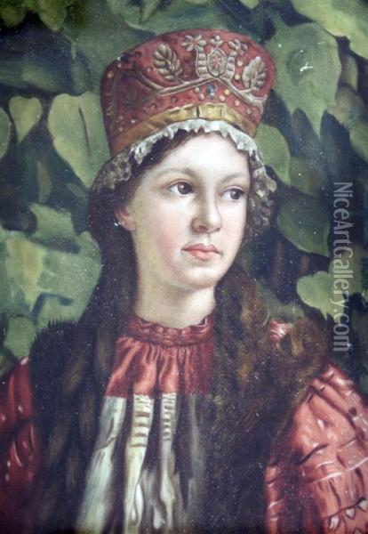 Woman Wearing An Ornate Hat Oil Painting - Vaslav Haspekel
