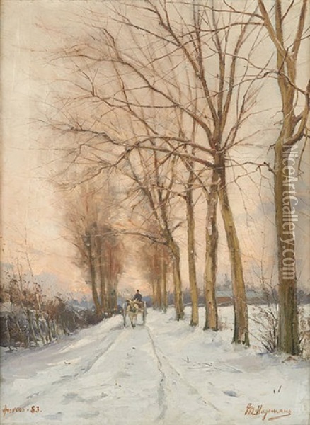 Chariot Attele Dans Un Chemin Enneige Oil Painting - Maurice Hagemans